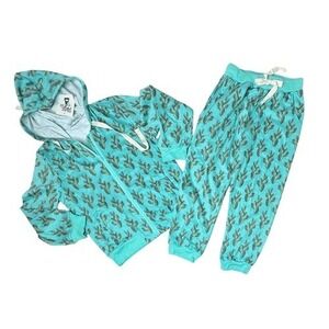 Crazy Train Caboose Kids Aqua Cactus French Terry Hooded Outfit Matching Set 8